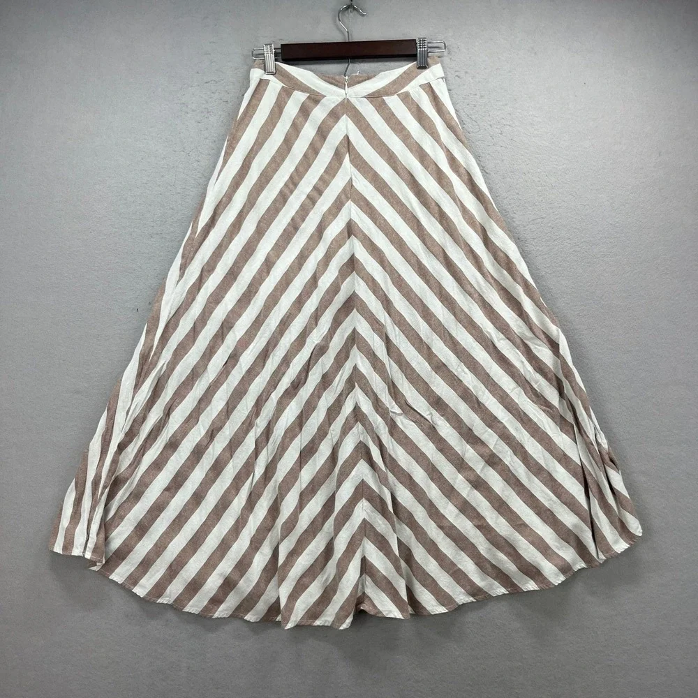 Mustard Seed Maxi Skirt Womens Small Striped A-Line Brown White Boho Chevron